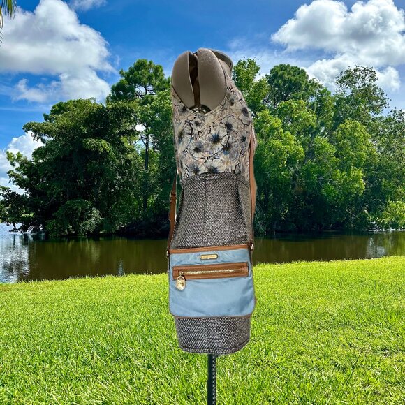 MICHAEL Michael Kors MK Kempton Powder Blue Nylon & Brown Leather Crossbody Bag - Picture 2 of 14